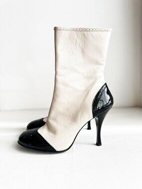 Mimosa Bone White Black Spectator Style Leather Booties 39